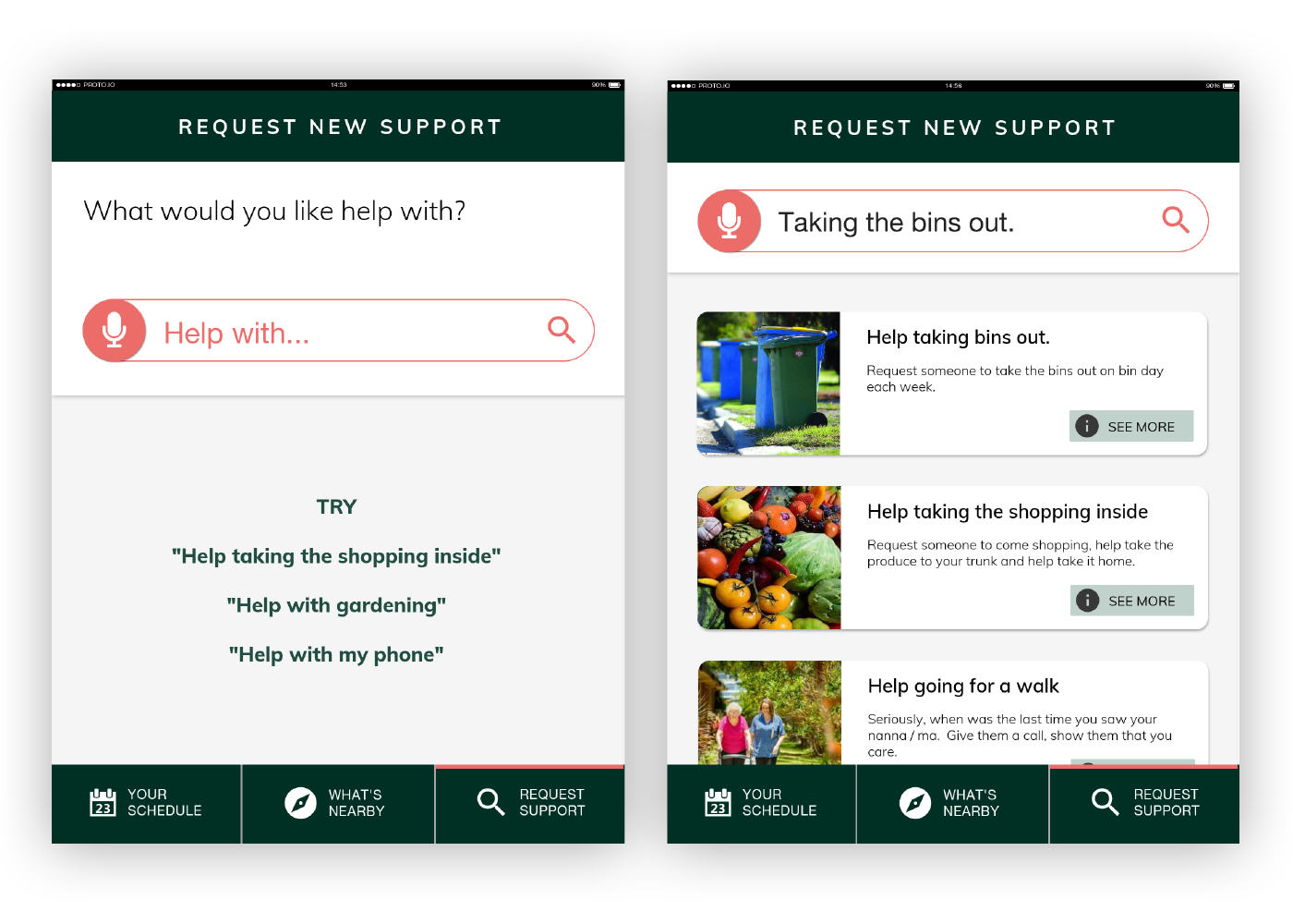 Image of task search showing the voice recognition capabilities, suited to those with lower dexterity.